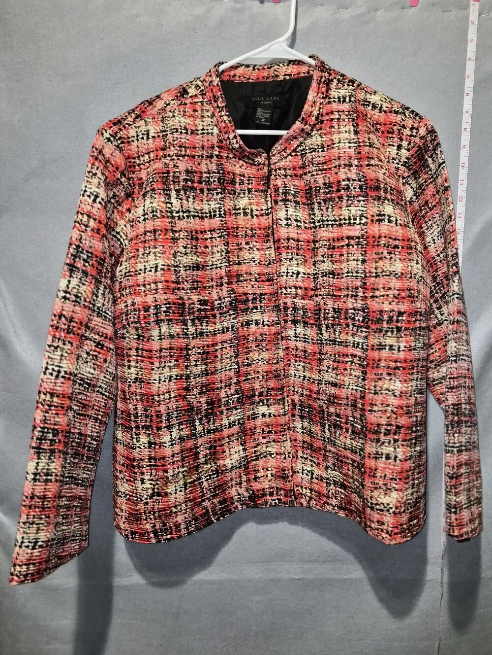 SilkLand Coral Plaid Tweed Blazer